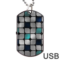 Pattern Abstrat Geometric Blue Grey Dog Tag Usb Flash (two Sides) by alllovelyideas