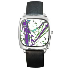 Multicolored Abstract Print Square Metal Watch by dflcprintsclothing