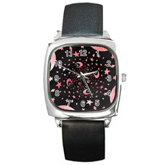 Pattern Lune Étoile Profondeur Square Metal Watch by alllovelyideas