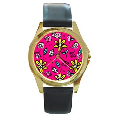 Flowers-flashy Round Gold Metal Watch by alllovelyideas