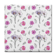 Flowers In One Line Tile Coaster by SychEva