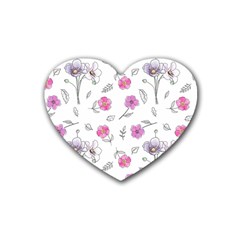 Flowers In One Line Rubber Coaster (heart)  by SychEva