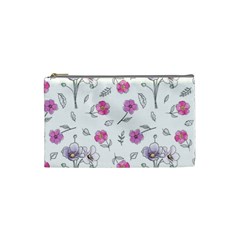 Flowers In One Line Cosmetic Bag (small) by SychEva