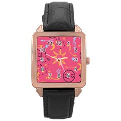 Pattern Mystic Color Rose Gold Leather Watch 