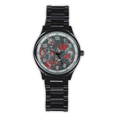 Multicolored Surface Texture Print Stainless Steel Round Watch by dflcprintsclothing