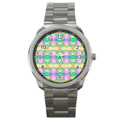 Colorful Neon Pattern  Sport Metal Watch by gloriasanchez