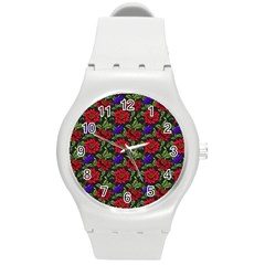 Spanish Passion Floral Pattern Round Plastic Sport Watch (M)