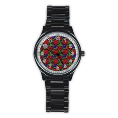 Spanish Passion Floral Pattern Stainless Steel Round Watch