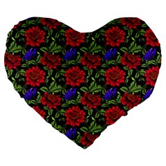 Spanish Passion Floral Pattern Large 19  Premium Flano Heart Shape Cushions