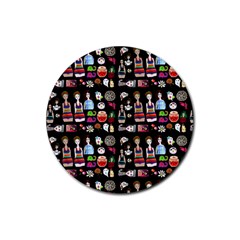 Drawing Collage Black Rubber Coaster (round) 