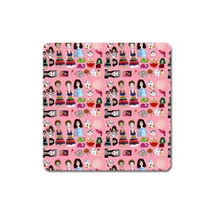 Drawing Collage Pink Square Magnet