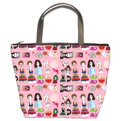 Drawing Collage Pink Bucket Bag by snowwhitegirl