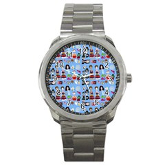 Drawing Collage Blue Sport Metal Watch