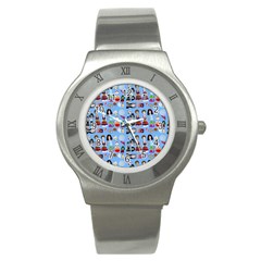 Drawing Collage Blue Stainless Steel Watch by snowwhitegirl