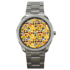 Drawing Collage Yellow Sport Metal Watch