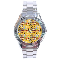 Drawing Collage Yellow Stainless Steel Analogue Watch by snowwhitegirl