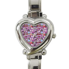 Drawing Collage Purple Heart Italian Charm Watch