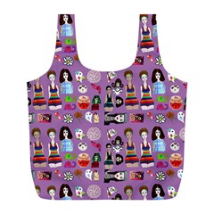 Drawing Collage Purple Full Print Recycle Bag (l) by snowwhitegirl