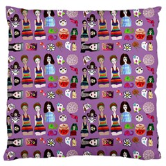 Drawing Collage Purple Large Flano Cushion Case (one Side) by snowwhitegirl