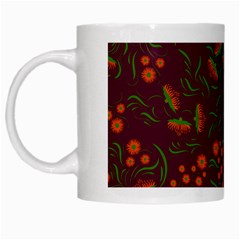 Folk Floral Art Pattern  Flowers Abstract Surface Design  Seamless Pattern White Mugs by Eskimos