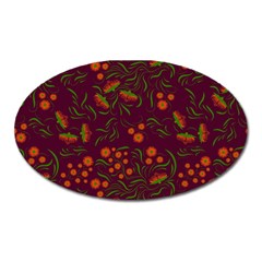 Folk Floral Art Pattern  Flowers Abstract Surface Design  Seamless Pattern Oval Magnet by Eskimos