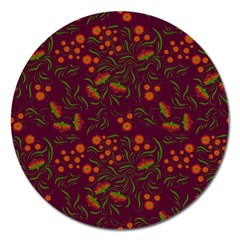 Folk Floral Art Pattern  Flowers Abstract Surface Design  Seamless Pattern Magnet 5  (round)
