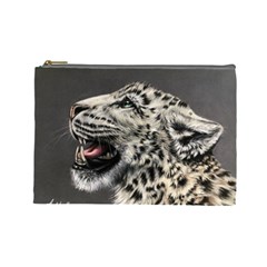 Snowy Leopard Roar  Cosmetic Bag (large) by ArtByThree