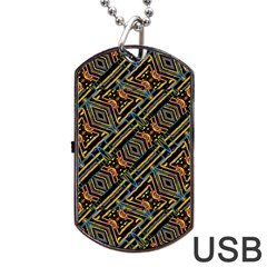 Electric Neon Lines Pattern Design Dog Tag Usb Flash (two Sides) by dflcprintsclothing