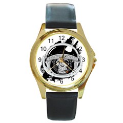 Spacemonkey Round Gold Metal Watch by goljakoff