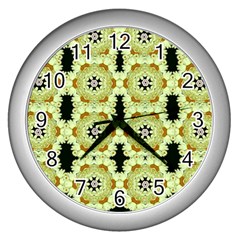 Summer Sun Flower Power Over The Florals In Peace Pattern Wall Clock (silver) by pepitasart