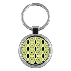 Summer Sun Flower Power Over The Florals In Peace Pattern Key Chain (round) by pepitasart