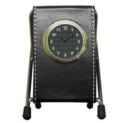 Iron Ornament Grid Pattern Pen Holder Desk Clock by dflcprintsclothing