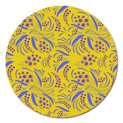 Folk Flowers Art Pattern Floral Abstract Surface Design  Seamless Pattern Magnet 5  (round)