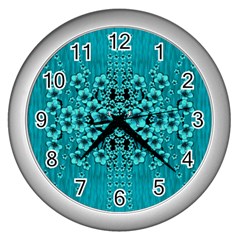Blue Flowers So Decorative And In Perfect Harmony Wall Clock (silver) by pepitasart