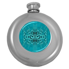 Blue Flowers So Decorative And In Perfect Harmony Round Hip Flask (5 Oz) by pepitasart