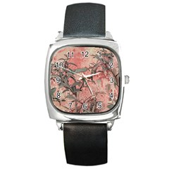 Botanic Grunge Motif Artwork Square Metal Watch by dflcprintsclothing