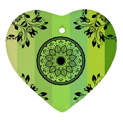 Green Grid Cute Flower Mandala Ornament (heart)