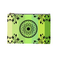 Green Grid Cute Flower Mandala Cosmetic Bag (large) by Magicworlddreamarts1