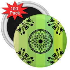 Green Grid Cute Flower Mandala 3  Magnets (100 Pack) by Magicworlddreamarts1