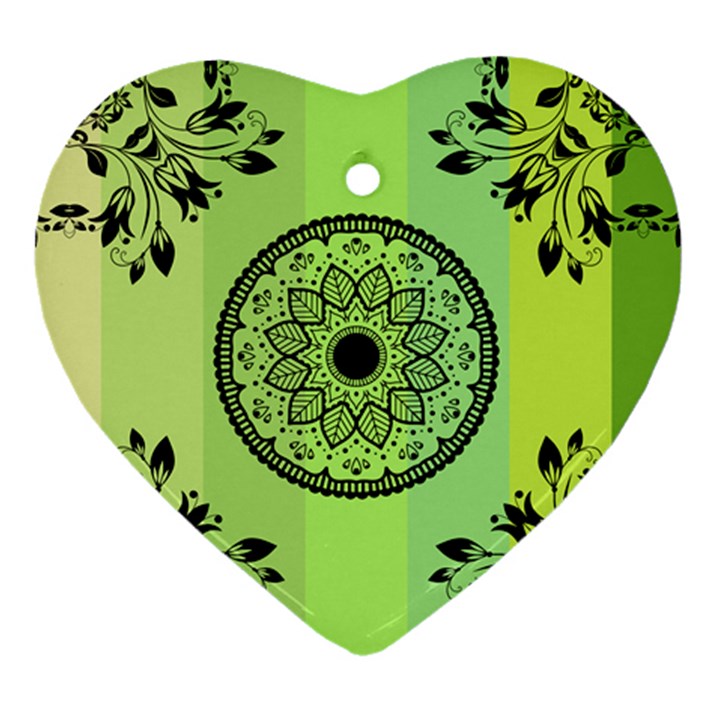 Green Grid Cute Flower Mandala Ornament (Heart)