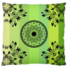 Green Grid Cute Flower Mandala Large Cushion Case (one Side) by Magicworlddreamarts1