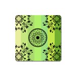 Green Grid Cute Flower Mandala Square Magnet Front
