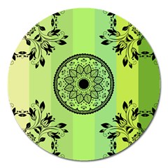 Green Grid Cute Flower Mandala Magnet 5  (round) by Magicworlddreamarts1