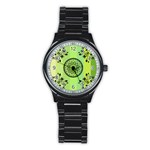 Green Grid Cute Flower Mandala Stainless Steel Round Watch Front