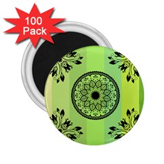 Green Grid Cute Flower Mandala 2 25  Magnets (100 Pack)  by Magicworlddreamarts1