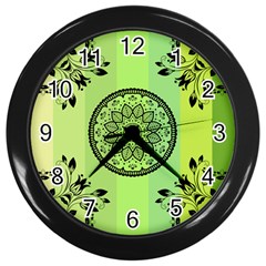 Green Grid Cute Flower Mandala Wall Clock (black)