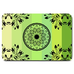 Green Grid Cute Flower Mandala Large Doormat  by Magicworlddreamarts1