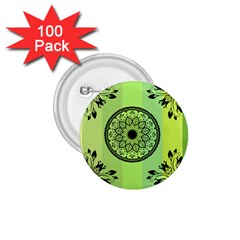 Green Grid Cute Flower Mandala 1 75  Buttons (100 Pack) 