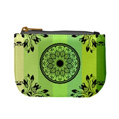 Green Grid Cute Flower Mandala Mini Coin Purse by Magicworlddreamarts1