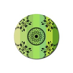 Green Grid Cute Flower Mandala Rubber Round Coaster (4 Pack)  by Magicworlddreamarts1